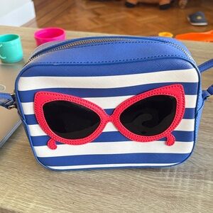 Kate Spade Striped Blue and White Bag with Pink Sunglasses Design